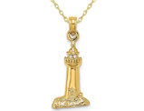 14K Yellow Gold Lighthouse Pendant Necklace Charm with Chain
